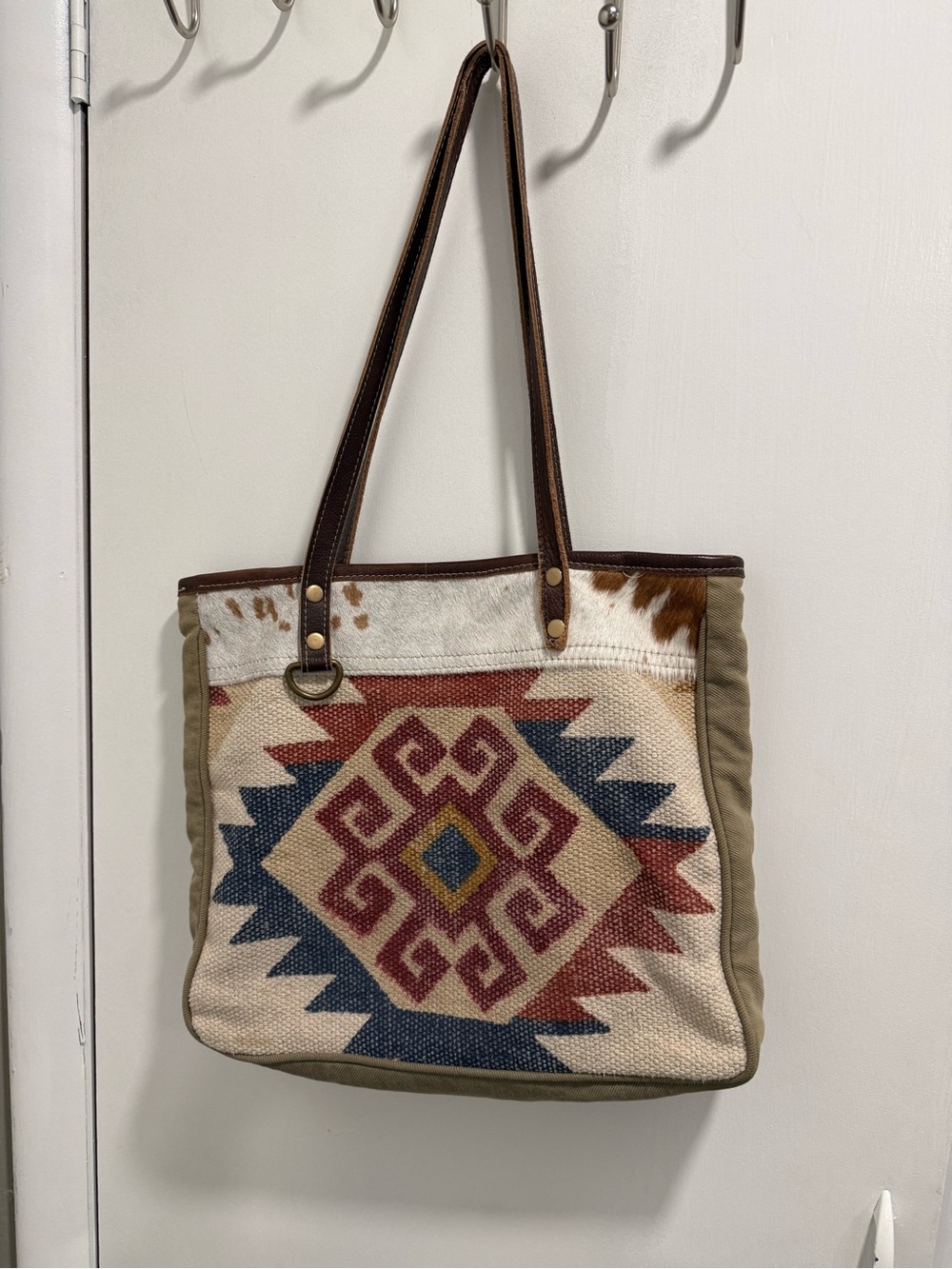 Myra Bag Southwestern Canvas Tote in Brown, Red, Blue, Yellow